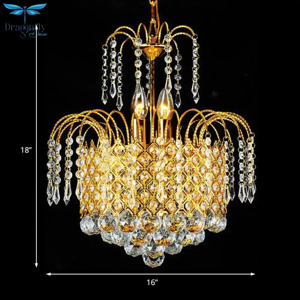 Cascade Hanging Ceiling Light Contemporary Faceted Crystal Ball 5 Lights Gold Chandelier