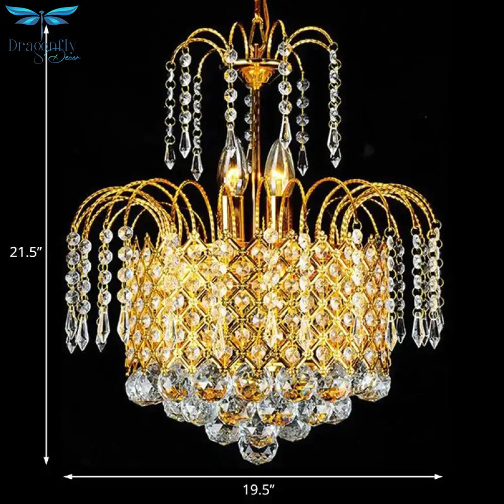 Cascade Hanging Ceiling Light Contemporary Faceted Crystal Ball 5 Lights Gold Chandelier