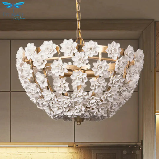 Ceramic Flowers 3 Bulbs Hanging Ceiling Light
