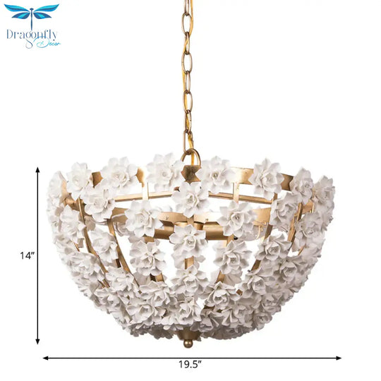 Ceramic Flowers 3 Bulbs Hanging Ceiling Light