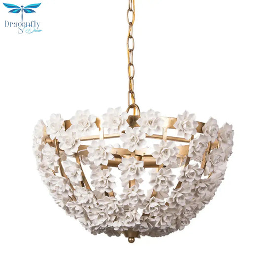 Ceramic Flowers 3 Bulbs Hanging Ceiling Light