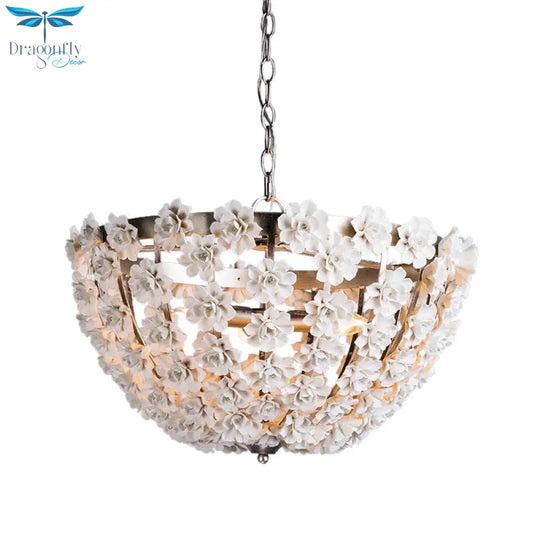 Ceramic Flowers 3 Bulbs Hanging Ceiling Light