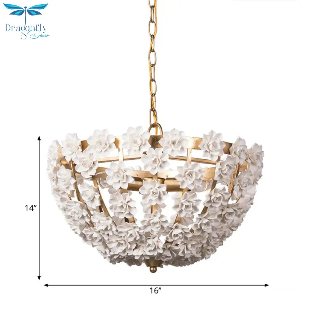 Ceramic Flowers 3 Bulbs Hanging Ceiling Light