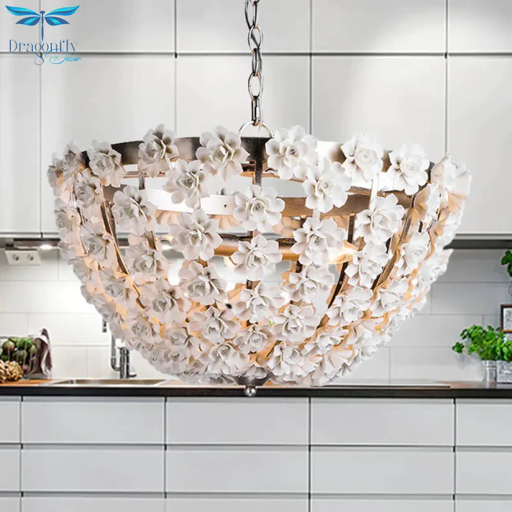 Ceramic Flowers 3 Bulbs Hanging Ceiling Light
