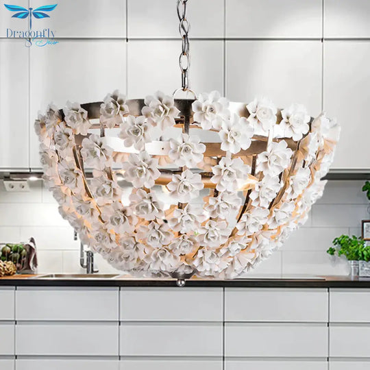 Ceramic Flowers 3 Bulbs Hanging Ceiling Light