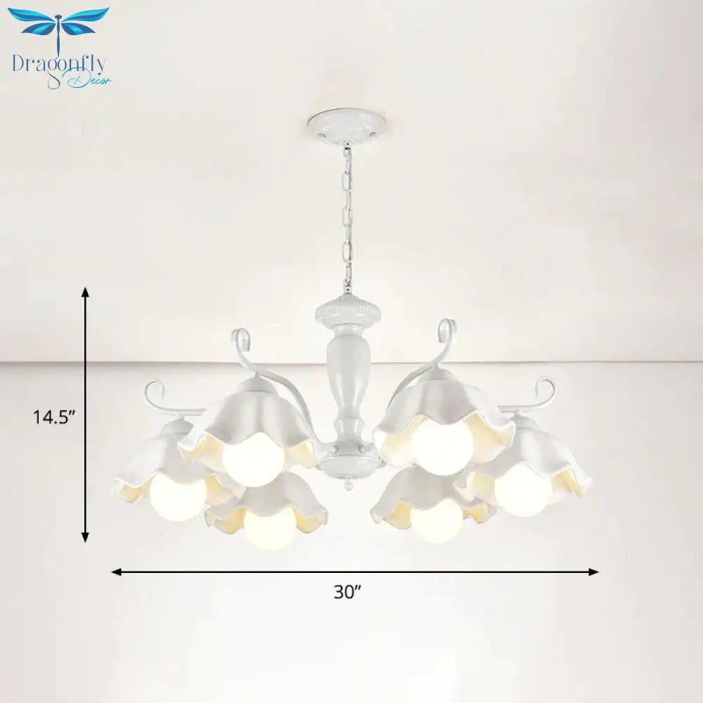 Ceramic White Pendant Lamp Flower 3/6/8 Lights Classic Chandelier Light Fixture For Living Room