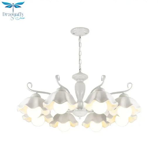 Ceramic White Pendant Lamp Flower 3/6/8 Lights Classic Chandelier Light Fixture For Living Room