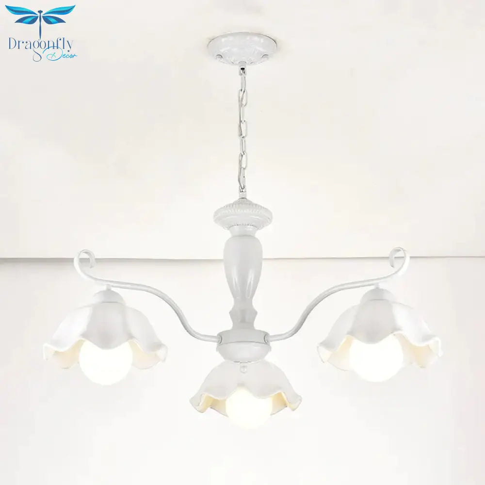 Ceramic White Pendant Lamp Flower 3/6/8 Lights Classic Chandelier Light Fixture For Living Room