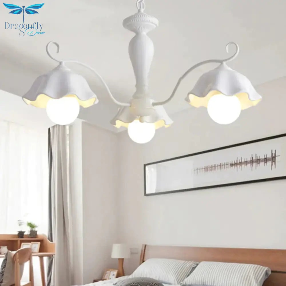 Ceramic White Pendant Lamp Flower 3/6/8 Lights Classic Chandelier Light Fixture For Living Room