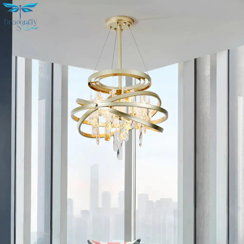Champagne Orbit Chandelier Light Fixture Modernism 4 Heads Crystal Drop Ceiling Lamp