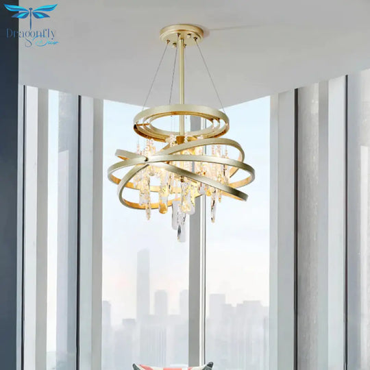 Champagne Orbit Chandelier Light Fixture Modernism 4 Heads Crystal Drop Ceiling Lamp
