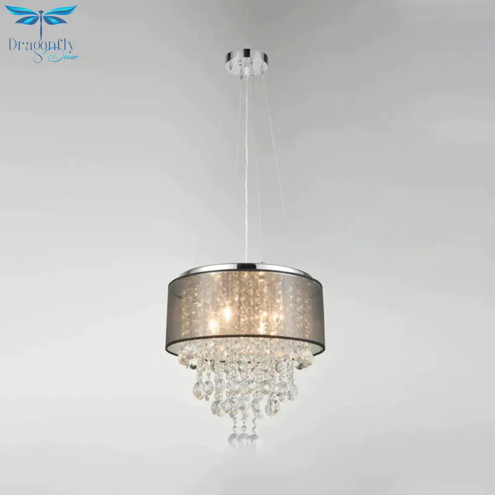 Chrome 6 Heads Chandelier Lighting Traditionalism Beveled K9 Crystal Cylinder Pendant Ceiling Light
