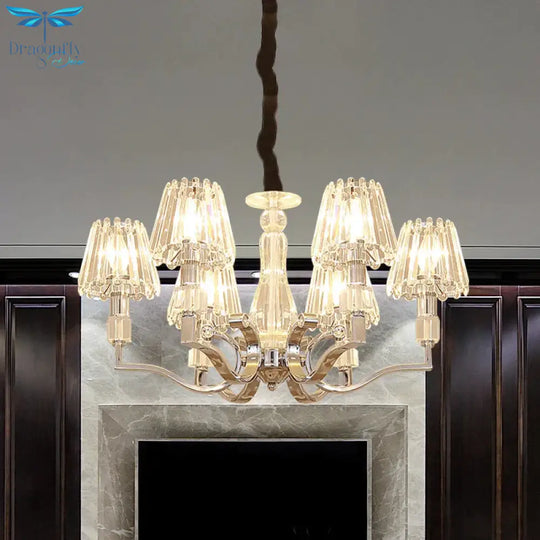 Chrome 6 - Light Down Lighting Pendant Modern Crystal Tapered Shade Chandelier For Living Room