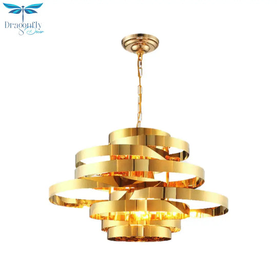 Circle Living Room Ceiling Chandelier Colonial Metal 6/8 Heads Gold Pendant Light