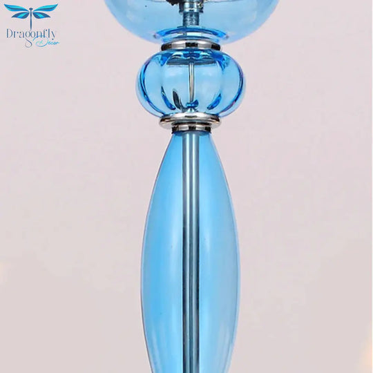 Classic Chandelier With 12 Bulbs In White/Red/Blue Glass Hanging Pendant Light Cone Fabric Shade