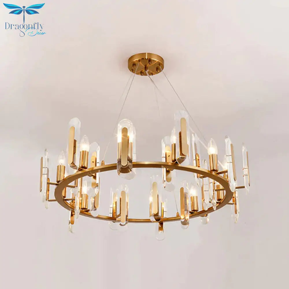 Classic Circle Ceiling Pendant Light 12 Bulbs Crystal Chandelier Lighting Fixture In Gold
