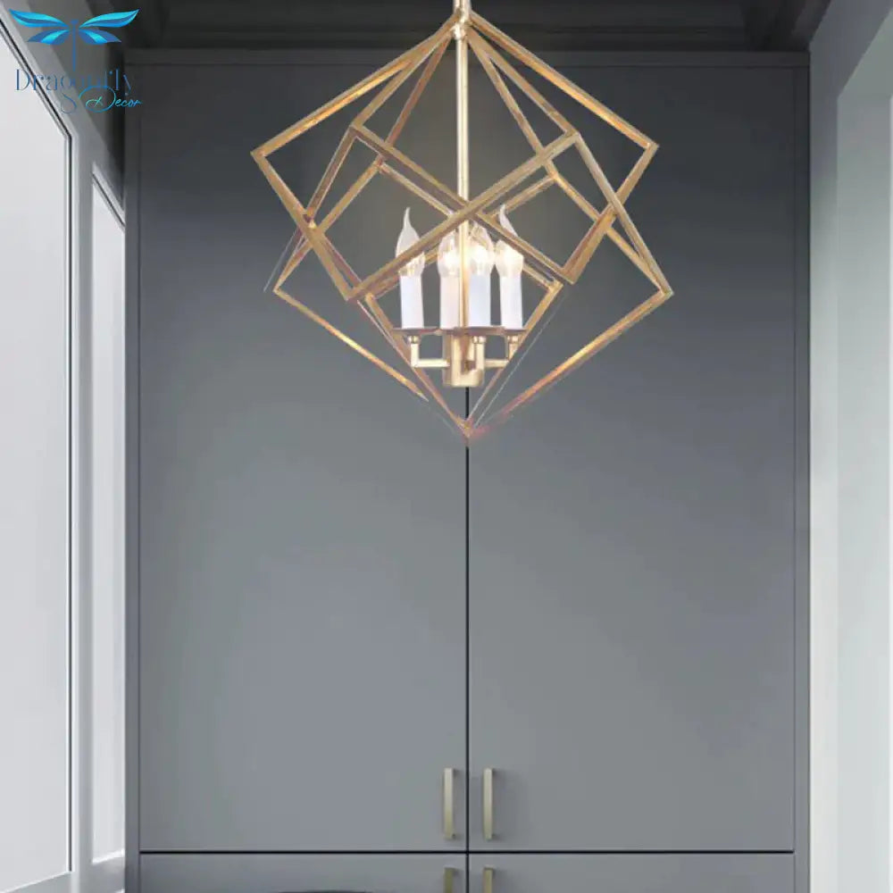 Classic Metal Pendant Chandelier In Gold With 4 Lights