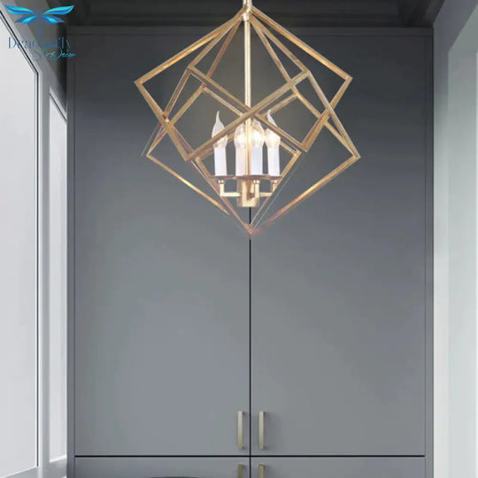 Classic Metal Pendant Chandelier In Gold With 4 Lights