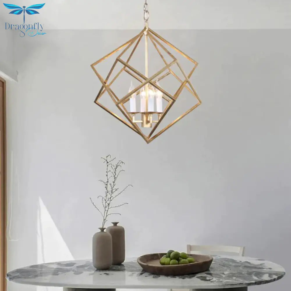Classic Metal Pendant Chandelier In Gold With 4 Lights