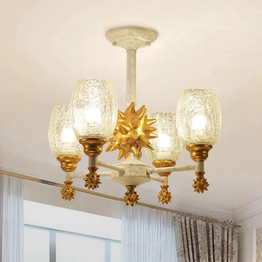 Clear Crackle Glass Cup - Like Pendant Coastal 4 - Bulb Gold/Dark Blue Chandelier Lighting With Sea