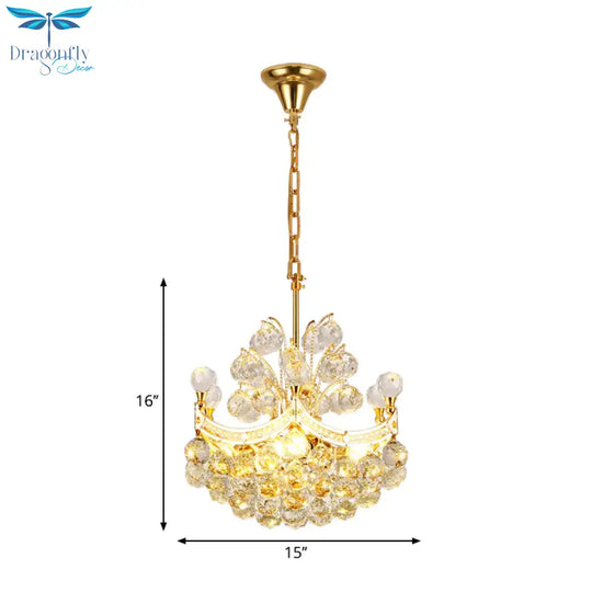 Clear Crystal Ball Chandelier Lighting Vintage Stylish 4 Lights Ceiling Pendant Light In Gold For