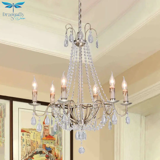 Clear Crystal Beaded Chandelier Lamp Modernist 6 Heads Pendant Light Fixture In Gold Finish For