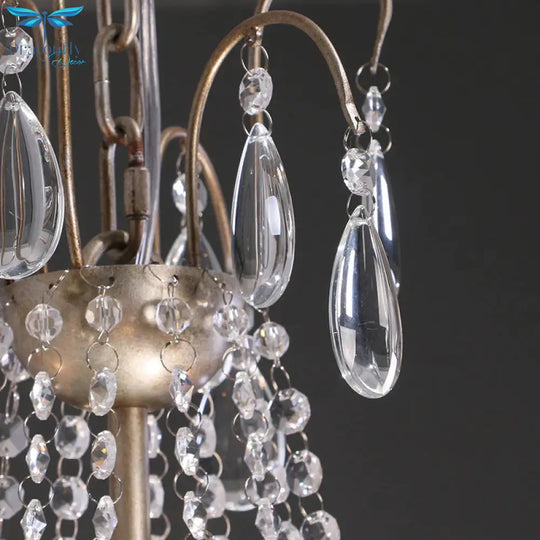 Clear Crystal Beaded Chandelier Lamp Modernist 6 Heads Pendant Light Fixture In Gold Finish For