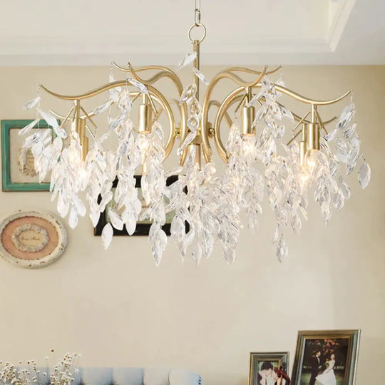 Clear Crystal Curvy Pendant Chandelier Rural 4/7/9 Lights Living Room Hanging Ceiling Light In