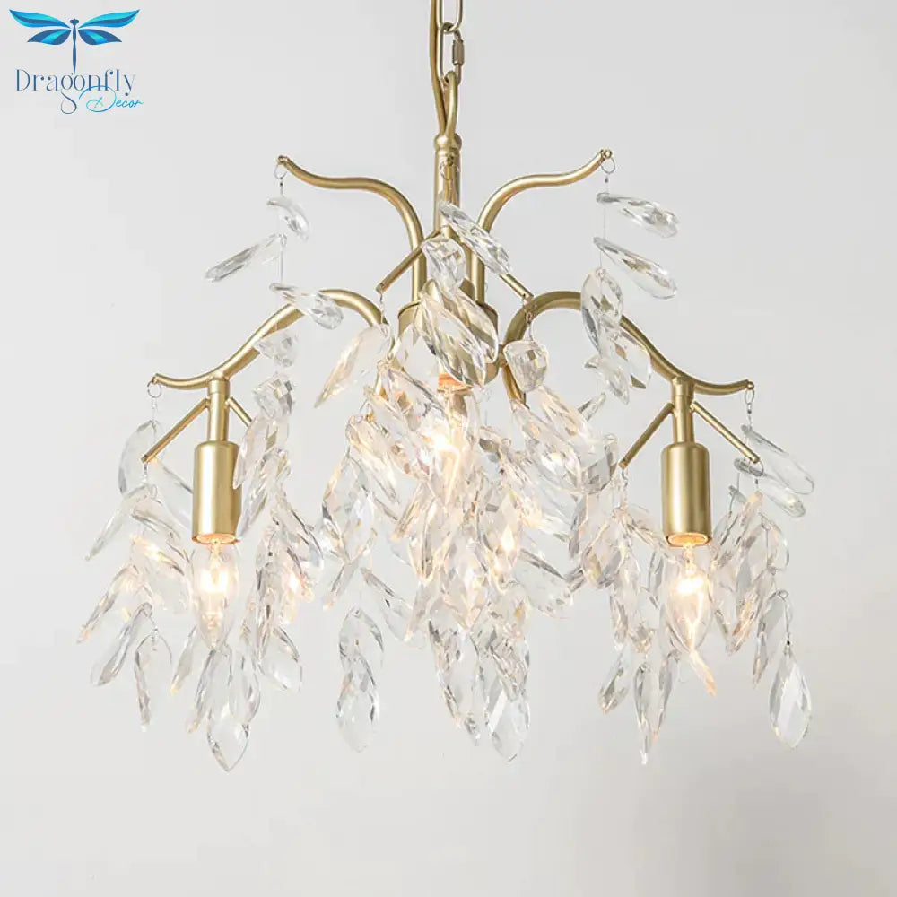 Clear Crystal Curvy Pendant Chandelier Rural 4/7/9 Lights Living Room Hanging Ceiling Light In Brass