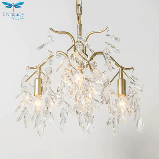 Clear Crystal Curvy Pendant Chandelier Rural 4/7/9 Lights Living Room Hanging Ceiling Light In Brass