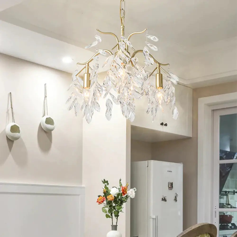 Clear Crystal Curvy Pendant Chandelier Rural 4/7/9 Lights Living Room Hanging Ceiling Light In