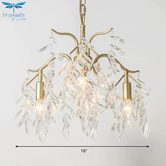 Clear Crystal Curvy Pendant Chandelier Rural 4/7/9 Lights Living Room Hanging Ceiling Light In Brass