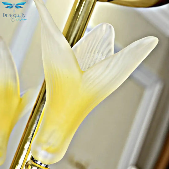 Clear Crystal Flower Hanging Light Kit Postmodern 6 Heads Living Room Ceiling Chandelier In Gold