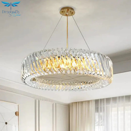 Clear Crystal Round Chandelier Light Fixture 4/9 Lights Down Lighting For Living Room