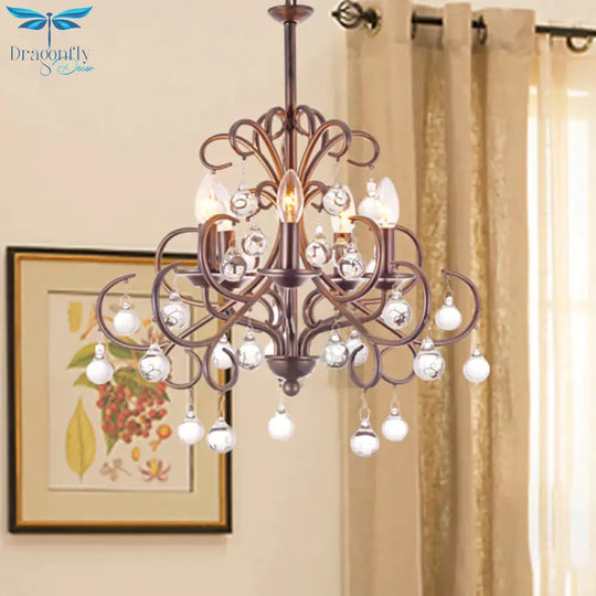 Clear Crystal Teardrop Ceiling Pendant Light Vintage Style 5 Bulbs Chandelier Lamp With Candle In