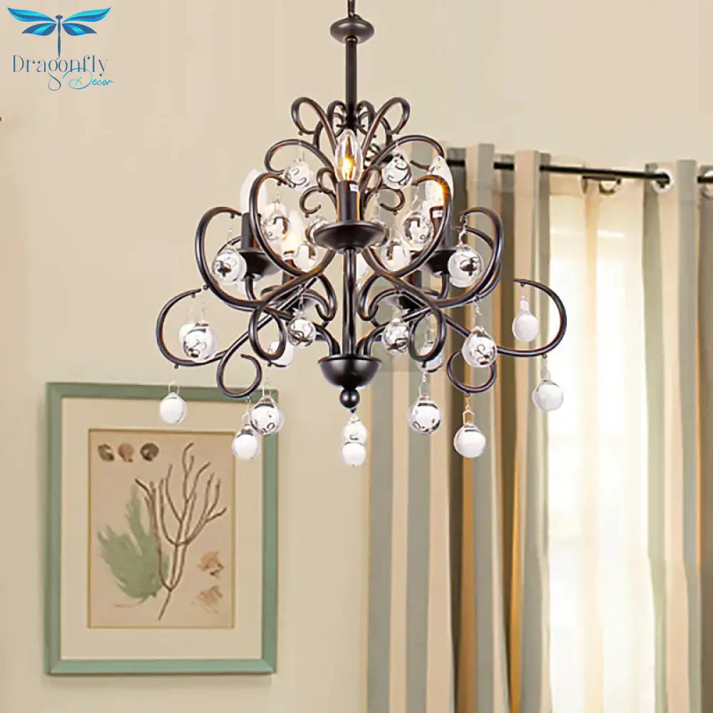 Clear Crystal Teardrop Ceiling Pendant Light Vintage Style 5 Bulbs Chandelier Lamp With Candle In