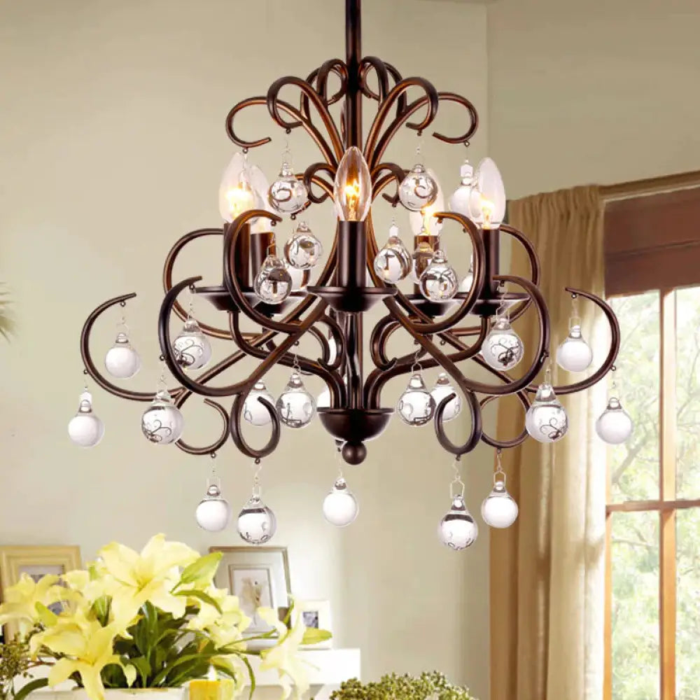 Clear Crystal Teardrop Ceiling Pendant Light Vintage Style 5 Bulbs Chandelier Lamp With Candle In