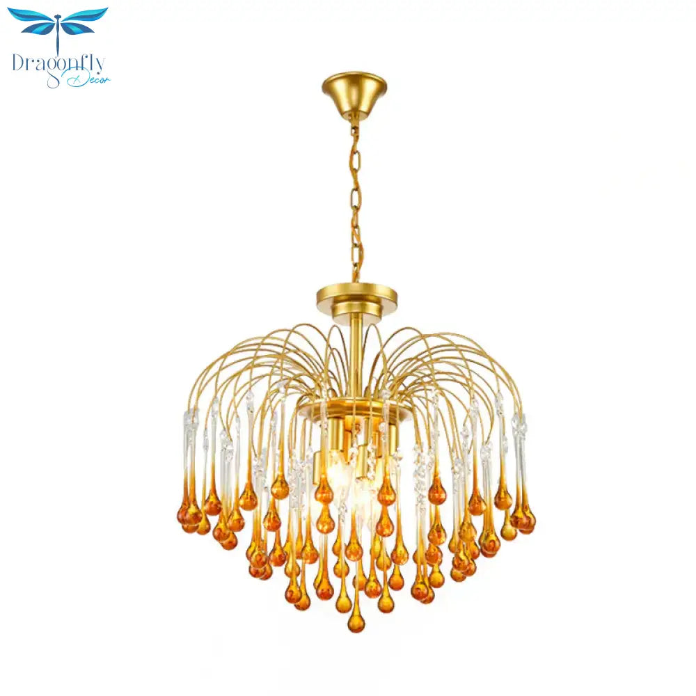 Clear/Deep Tan Crystal Sputnik Pendant Chandelier Traditionary 3/5/6 Bulbs Ceiling Hanging Light In