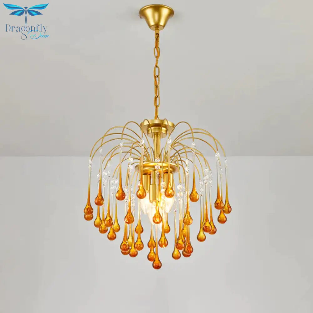 Clear/Deep Tan Crystal Sputnik Pendant Chandelier Traditionary 3/5/6 Bulbs Ceiling Hanging Light In