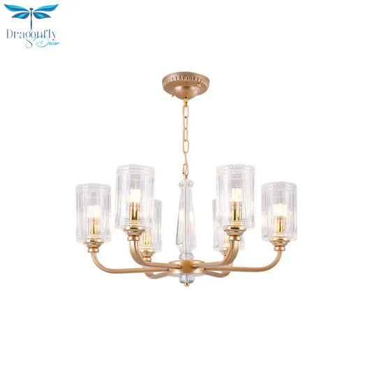 Clear Glass Cylinder Chandelier Light Vintage 3/5/6/8 Heads Lighting Fixture In Gold