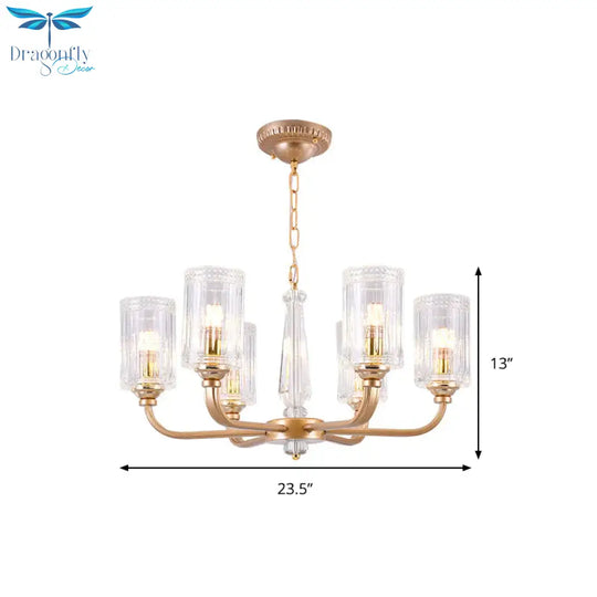 Clear Glass Cylinder Chandelier Light Vintage 3/5/6/8 Heads Lighting Fixture In Gold