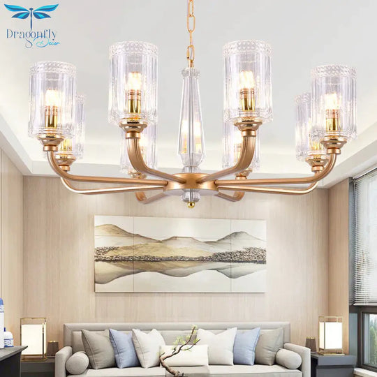 Clear Glass Cylinder Chandelier Light Vintage 3/5/6/8 Heads Lighting Fixture In Gold