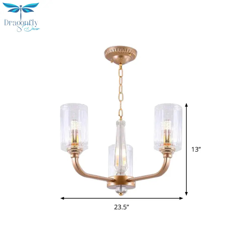 Clear Glass Cylinder Chandelier Light Vintage 3/5/6/8 Heads Lighting Fixture In Gold