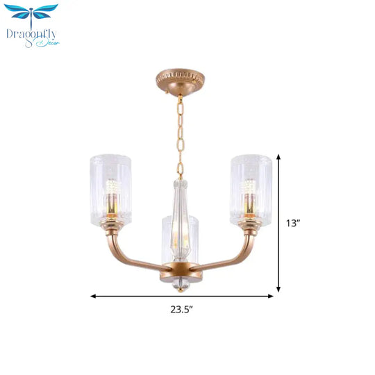 Clear Glass Cylinder Chandelier Light Vintage 3/5/6/8 Heads Lighting Fixture In Gold