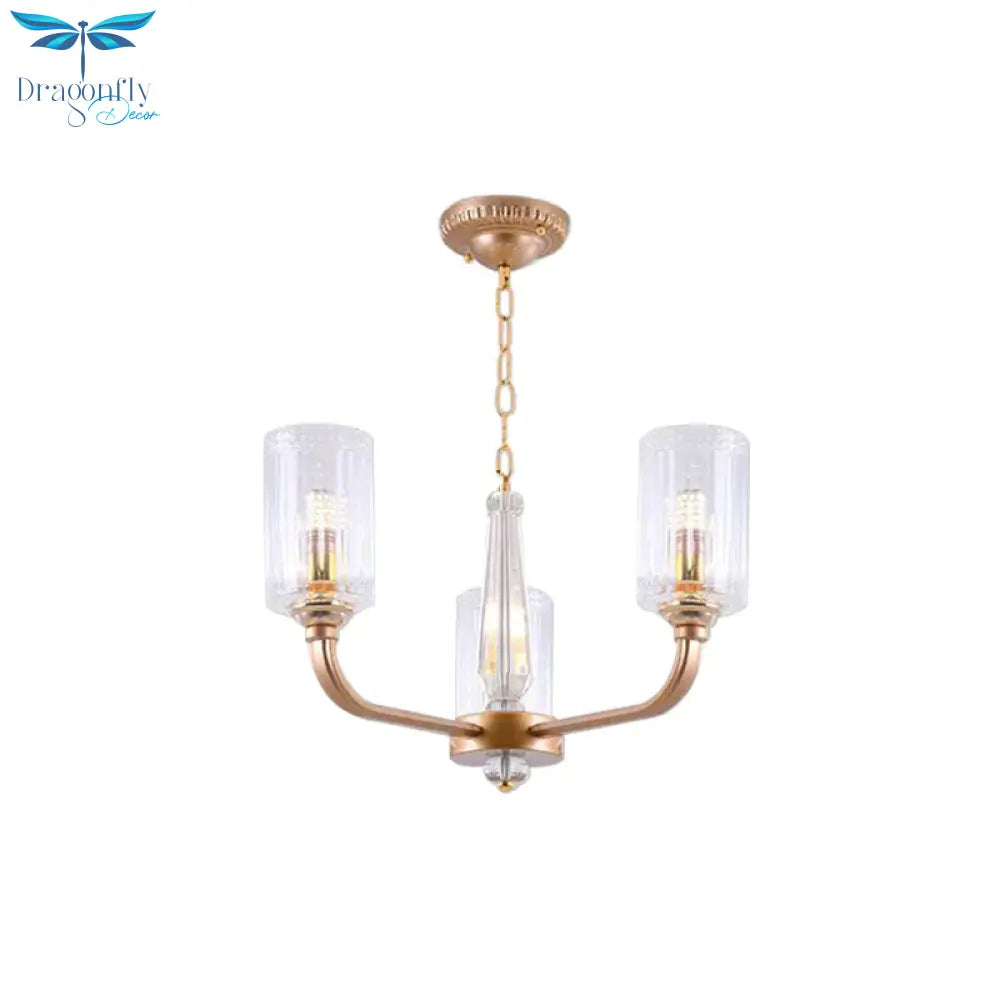 Clear Glass Cylinder Chandelier Light Vintage 3/5/6/8 Heads Lighting Fixture In Gold