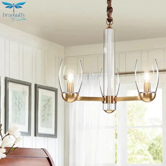 Clear Glass Gold Chandelier Lamp Oval 3/6 - Bulb Colonialist Suspension Pendant With Starburst