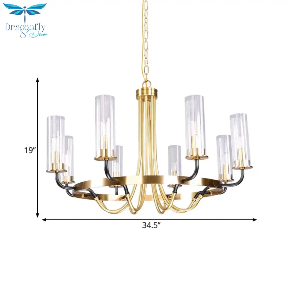 Clear Glass Tubular Ceiling Chandelier Colonial Style 6/8 Heads Bedroom Pendant Lighting Fixture In