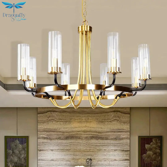 Clear Glass Tubular Ceiling Chandelier Colonial Style 6/8 Heads Bedroom Pendant Lighting Fixture In