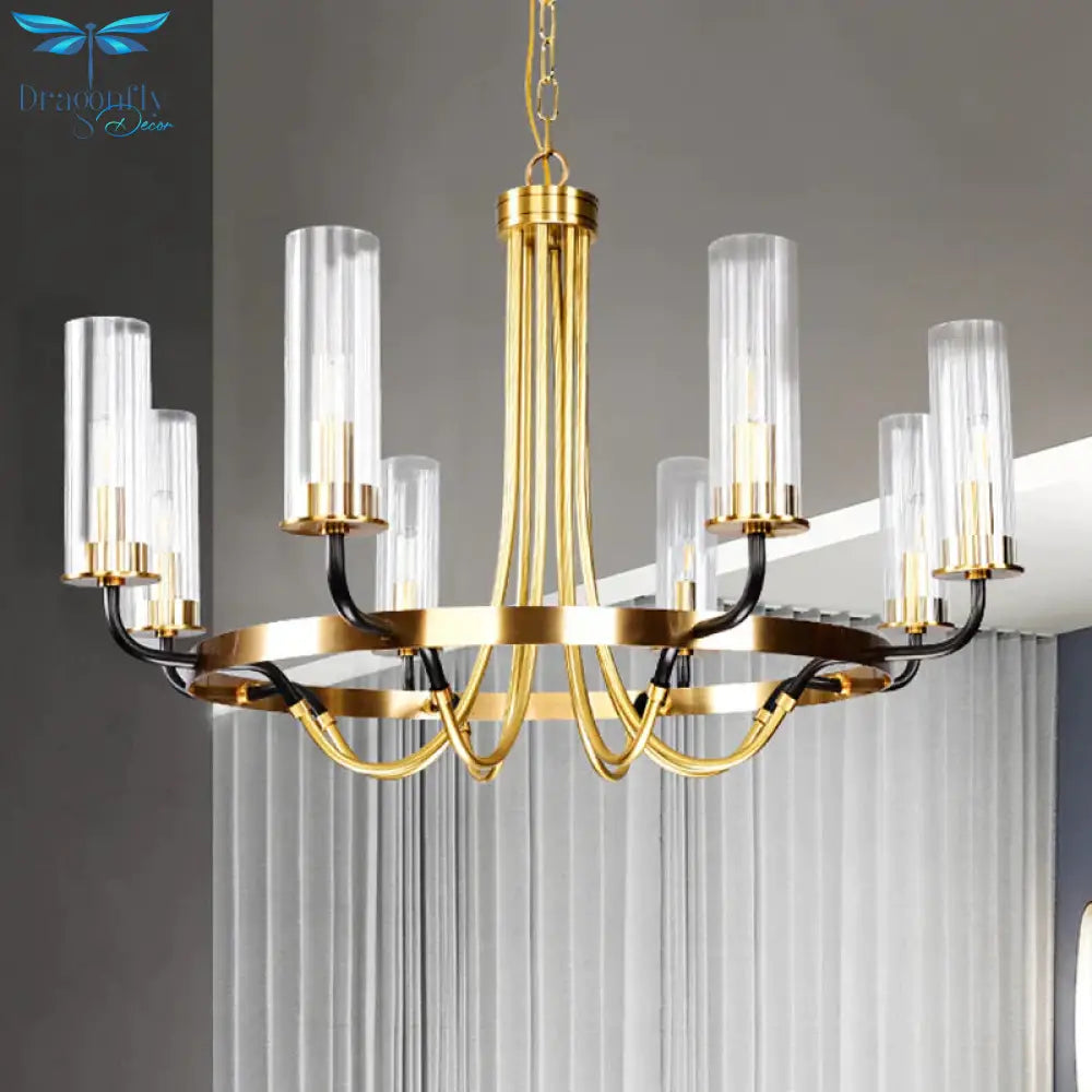 Clear Glass Tubular Ceiling Chandelier Colonial Style 6/8 Heads Bedroom Pendant Lighting Fixture In