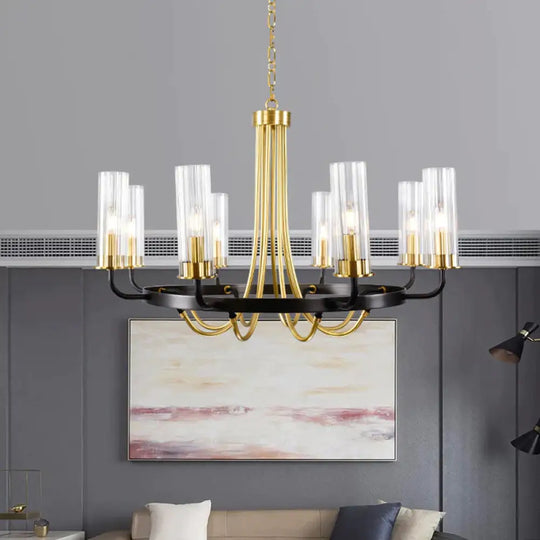 Clear Glass Tubular Ceiling Chandelier Colonial Style 6/8 Heads Bedroom Pendant Lighting Fixture In